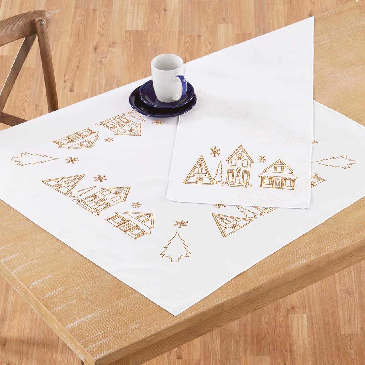 Herrschners Holiday Gingerbread Road Table Topper & Table Runner Stamped Embroidery Kit